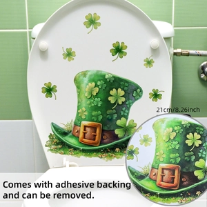 Detail view of St. Patrick's Day green hat toilet sticker with 21cm size measurement