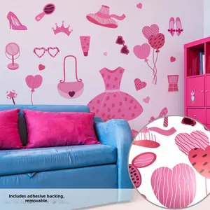 Detail von rosa Prinzessin-Wandtattoos mit Kleid und Schuhen und selbstklebendem Design