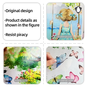 Waterproof detail of beach girl and tree wall decal with self-adhesive backing view