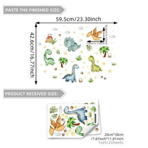 Stickers muraux dinosaures fluorescents avec volcans et étoiles pour chambre enfant