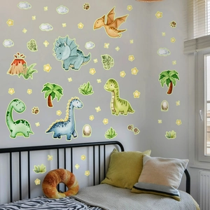 Stickers muraux dinosaures fluorescents aquarelle pour chambre d'enfant et salle de jeux