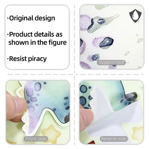 Vue détaillée des stickers muraux dinosaures aquarelles imperméables avec adhésif