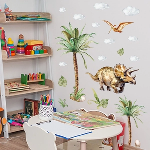 Watercolor cartoon dinosaur and palm tree wall stickers for children nursery decor