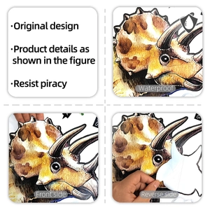 Detail of waterproof triceratops wall sticker showing fine texture and peel-off backing