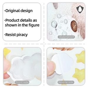 Detail showing waterproof test and self-adhesive backing of the sleeping lion wall sticker