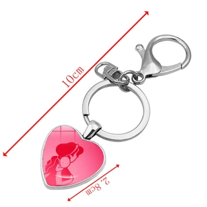 10cm heart keychain with pink mother and child silhouette pendant and lobster clasp