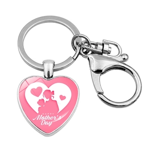 Heart Mother's Day Keychain Happy Mother's Day Zinc Alloy Glass Pendant Mom Silhouette Key Ring Jewelry Gift For Women