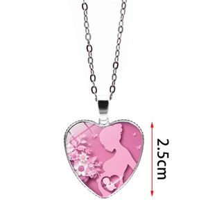 Collar de corazón plateado con colgante 3D rosa para embarazadas y amor maternal