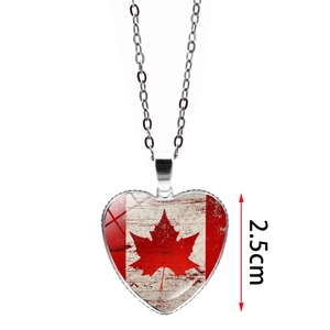 Canada flag heart pendant necklace with red maple leaf and polished 2.5cm charms