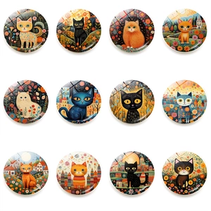 Glass Magnetic Fridge Magnets Abstract Art Cat Pattern Decorative Stickers For Home Kitchen Office Whiteboard Decor