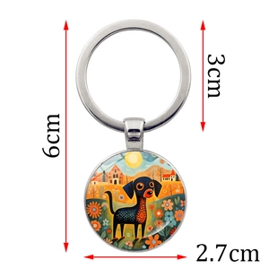 Artistic dog keychain with colorful glass dome pendant and 2.7cm cartoon charm