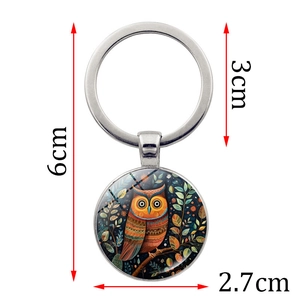 Bohemian abstract owl glass dome keychain with dimensions 6cm length and 2.7cm pendant