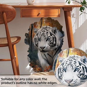 Detailed view of 3D white tiger wall sticker showing realistic texture and broken wall effect