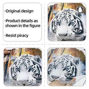 Waterproof white tiger 3D wall sticker showing front printing and reverse adhesive side