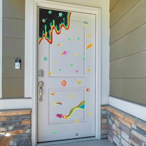 Stickers muraux fusée spatiale et planètes pour décoration de porte chambre d'enfant