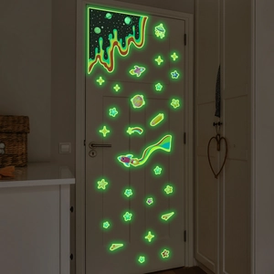 Stickers muraux galaxie fluorescents avec fusées et planètes pour chambre d'enfant