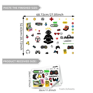 Luminous game element wall stickers with retro console and controller icons for kids room