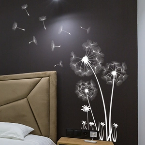 Modern white dandelion wall stickers set with flying seeds for living room decor