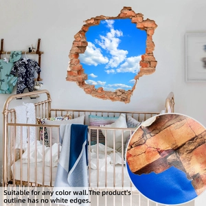Detail von 3D-Wandaufkleber mit Ziegelwand und blauem Himmel für Kinderzimmer