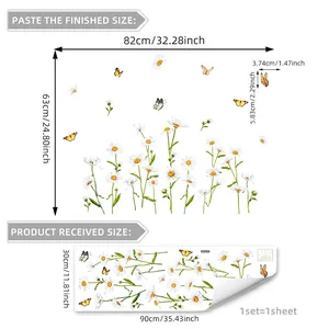 Daisy and butterfly wall stickers for kids room decor with 82x63cm size specifications