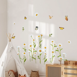 Daisy and butterfly wall decals set for kids room decor with floral nature pattern