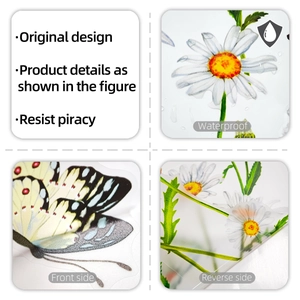 Waterproof double-sided daisy and butterfly wall decals with sharp transparent details