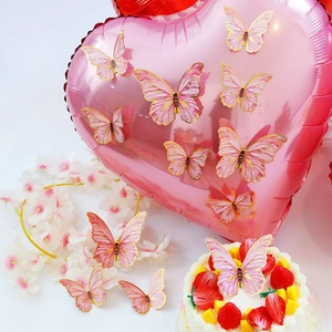 3D pink decorative butterflies with gold edges for cakes, balloons, and party decor
