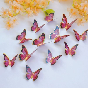 Set of 12 3D butterfly wall stickers with golden edges and pink gradient wings