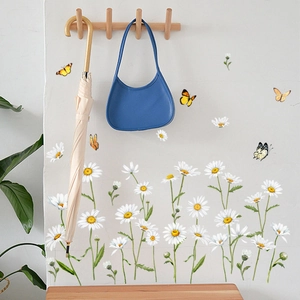 Self-adhesive daisy and butterfly wall decals for home bedroom and living room decor