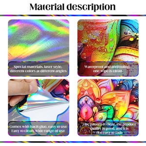 Detail view of colorful holographic mandala wall sticker with laser material texture