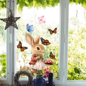 Stickers électrostatiques lapin et papillons pour décoration de vitre chambre enfant