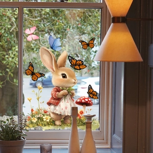 Autocollants statiques lapin et papillons pour chambre d'enfant et décor de salon