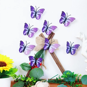 3D purple gradient butterfly wall stickers with realistic textures and floral accents