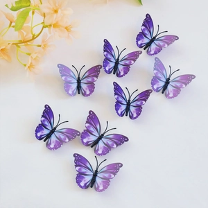 3D purple butterfly wall stickers set with gold edges and white polka dots for home decor