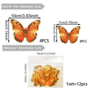 Orange 3D butterfly wall stickers set with 12 pieces in varied sizes for home decor