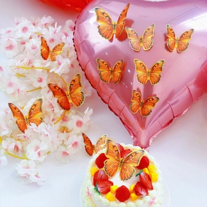 Vibrant orange butterfly wall stickers with gold edges for wedding and party decor