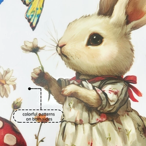 Détail d'autocollant mural lapin double face avec lapin floral et papillons