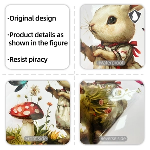 Stickers de fenêtre de Pâques imperméables avec illustrations de lapins et champignons