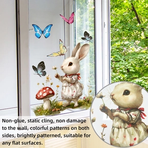 Détail des stickers statiques lapin et papillon avec impression recto-verso colorée