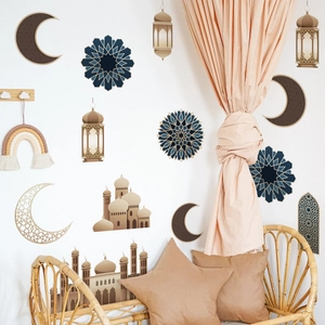 Eid Ramadan crescent moon and castle wall decals for nursery and living room decor