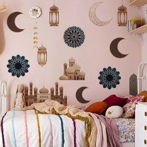 Ramadan moon and mosque wall stickers in brown and navy for kids room decor