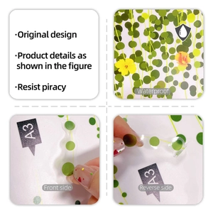 Detail showing waterproof green floral wall decal with A3 size and front side view