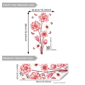 Stickers muraux avec fleurs roses et papillons mesurant 46,6 sur 88 cm pour salon
