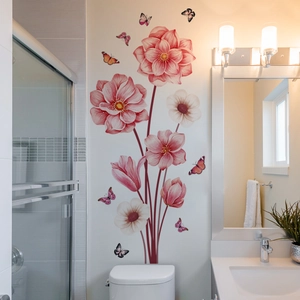 Stickers muraux fleurs de dahlia roses et papillons pour chambre d'enfant moderne