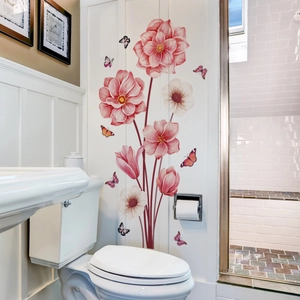 Stickers muraux fleurs roses et papillons pour décoration de salon et de chambre