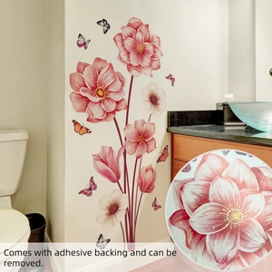 Détail de stickers muraux dahlia rose avec adhésif amovible et texture de pétales