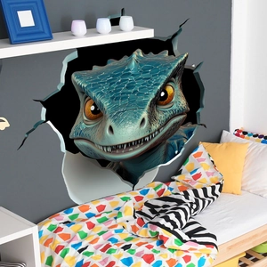 3D cute green dragon breaking through wall sticker for children bedroom decoration
