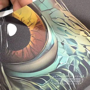 Close-up of embossed wall sticker texture showing vivid eye pattern and no-border craft
