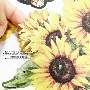 Detailed view of sunflower wall decals with no white edges for seamless decoration