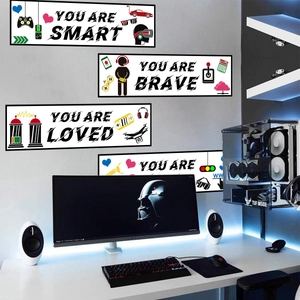 Inspirational YOU ARE SMART BRAVE wall decals with gaming icons for kids bedroom decor